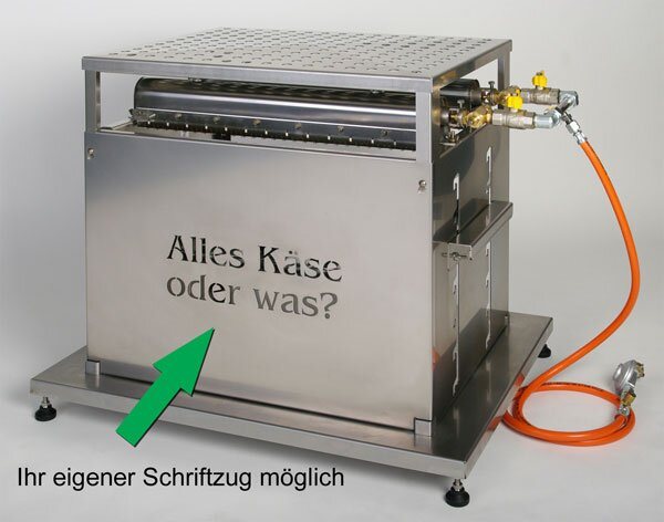 Raclette-Ofen mit gelasertem Schriftzug auf dem Frontblech