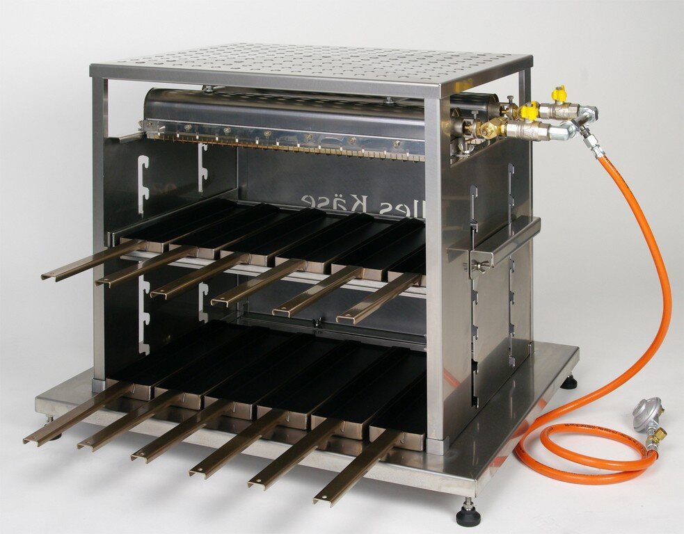 Profi-Raclette-Ofen STANDARD-Line mit Gasmodul und orangem Gasschlauch